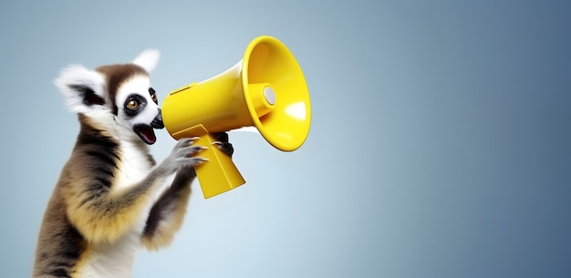 Lemur animal announcing using a hand speaker Notifying warning announcement