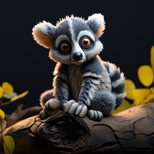 Photo lemur animal character craft with isolated studio background