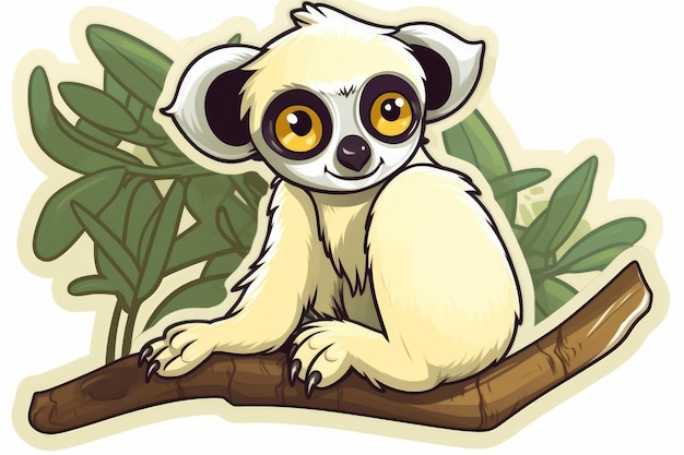 A lemur on a branch with leaves in the background