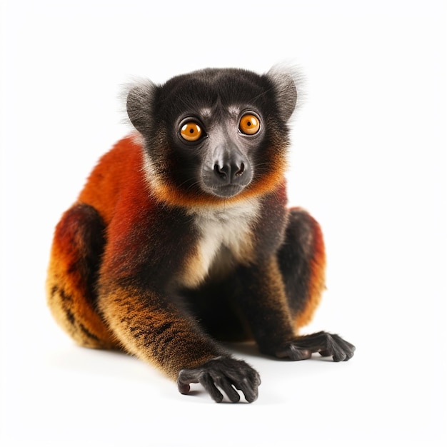 Lemur closeup portrait on white background cute monkey Madagascar animal