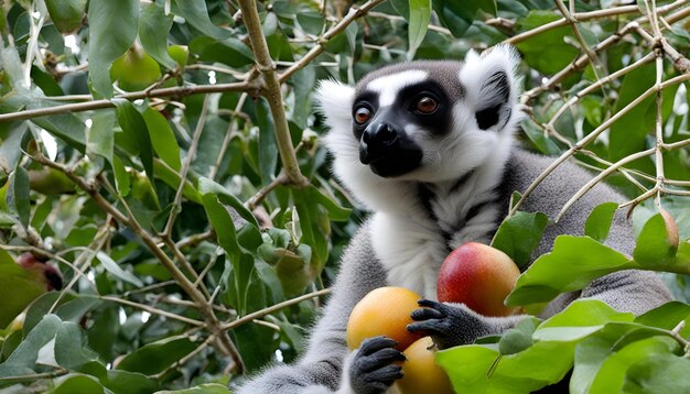 Photo a lemur is eating fruit from a tree