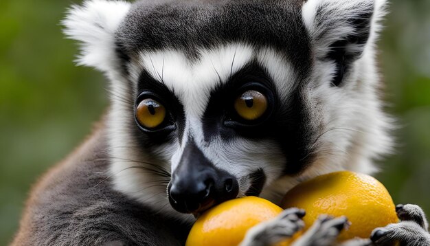 Photo a lemur that is eating some fruit