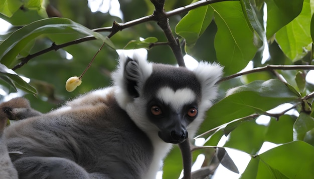 Photo a lemur with a heart on its face is on a tree branch