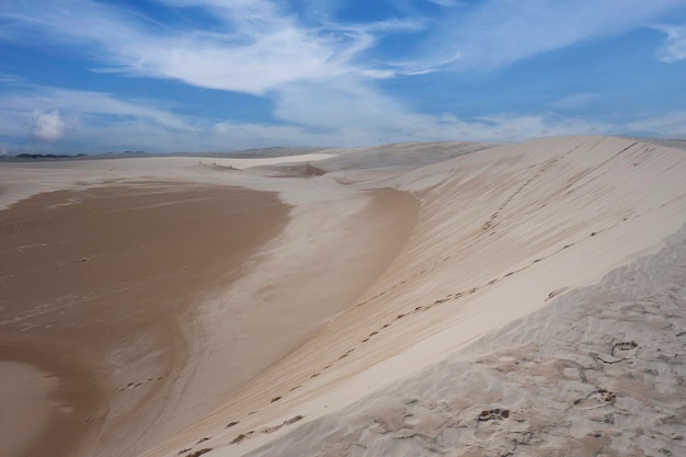 Lencois Maranhenses MA Brazil March 12th 2017 People walking in the desert dunes with water