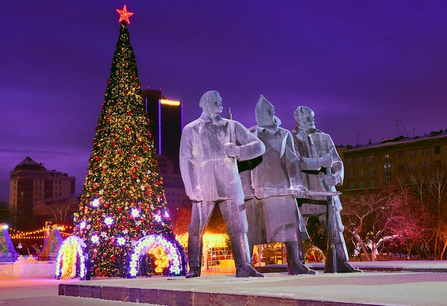 Lenin Square in the night lights