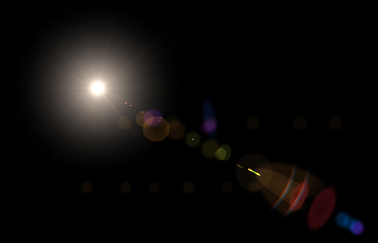 Photo lens flare glow light effect on black rays light effects overlays or flare for design screen blending mode set of abstract sun burst flare glare over black background