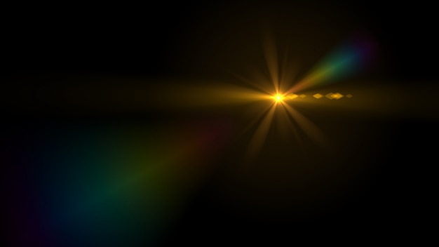 Photo lens flare light over black background.