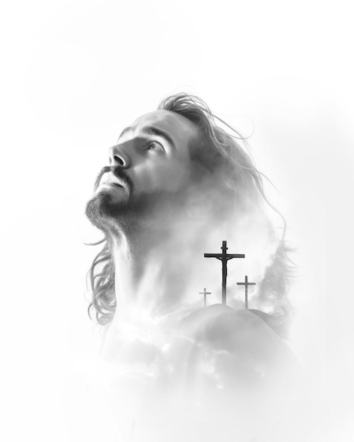 Lent Passion Week Easter background cross and portrait of Jesus Christ Generative AI