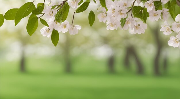 Lente achtergrond groene boombladeren op wazige achtergrond Generatieve AI