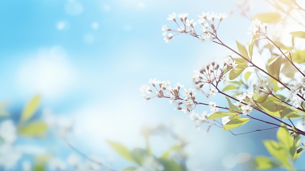 lente achtergrond met een frisse lente blauwe zonnige hemel achtergrond met vervaagde effect