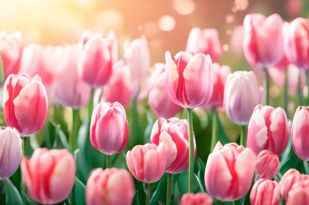 Lente achtergrond met prachtige roze en witte tulpen met bokeh