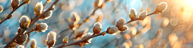 Lente achtergrond met wilgen takken in het zonlicht Pasen en Palmsondag