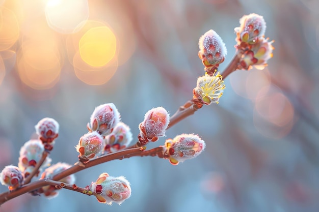 Lente achtergrond met wilgen takken in het zonlicht Pasen en Palmsondag