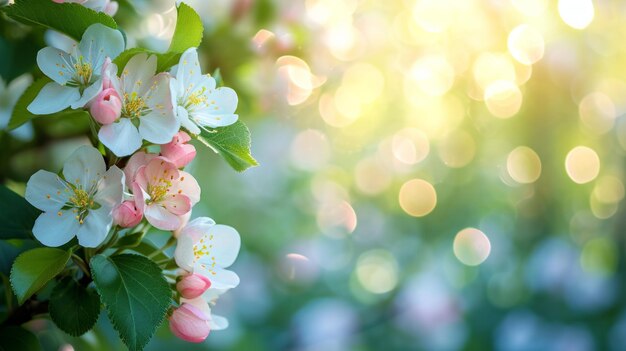 lente advertentie natuurlijke nackground met bloemen bokeh lichten en kopieer ruimte