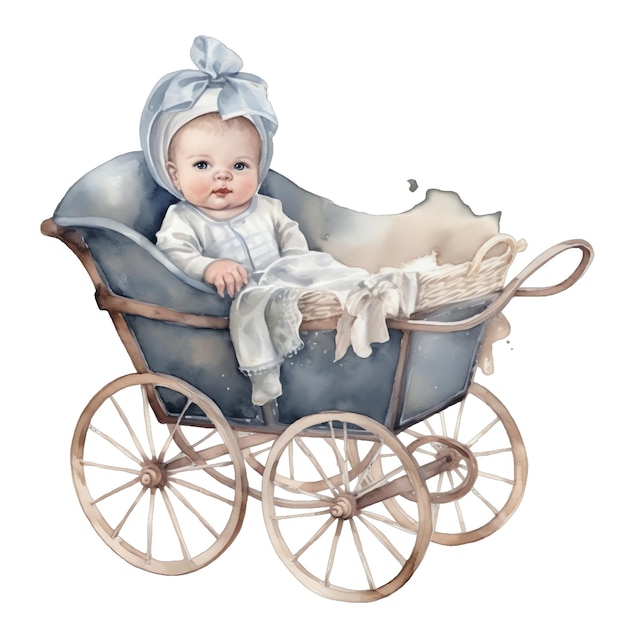 Lente baby in een kinderwagen aquarel illustratie lente clipart
