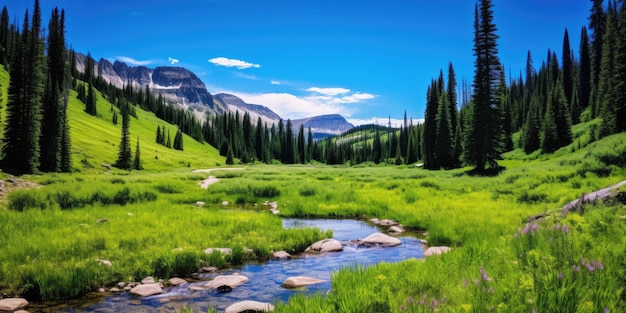 lente bergweide zegen de majesteit van de natuur serene landschap