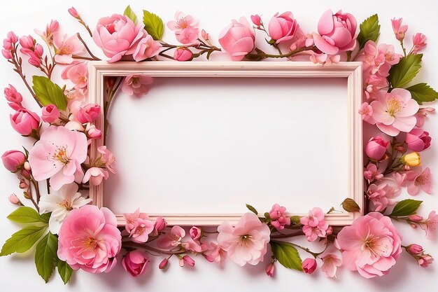 Lente bloeiende geïsoleerde roze frame op wit