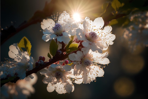 Lente bloeiende kersenbomen sakura achtergrond met lentebloemen AI