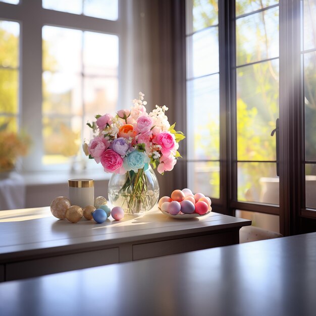 Lente bloemen boeket Gelukkige paas achtergrond Paaseieren