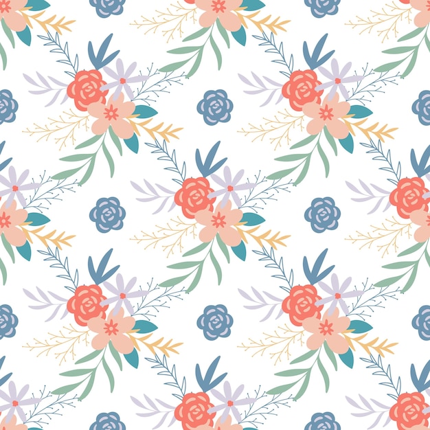 Lente bloemen botanisch naadloos patroon Leuke bloemen, kruiden en bladeren