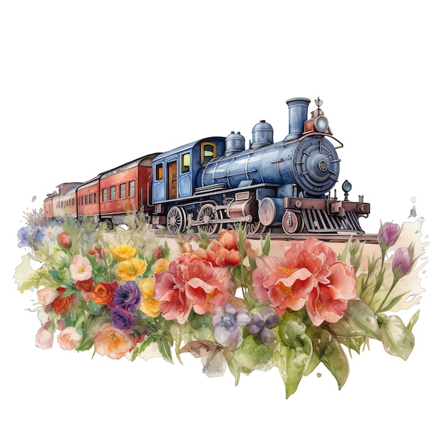 Lente bloemen trein aquarel illustratie lente clipart