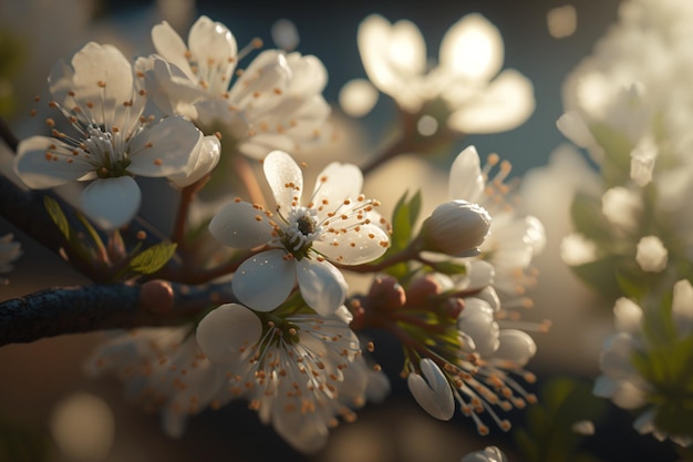 Lente bloesem. Mooie bloemen boomtak. De verse boom van de lentetakken met bloemen Generatieve AI