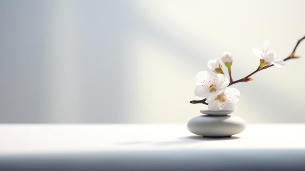 Lente bloesem takjes in vaas op tafel zachte schaduwen op de muur