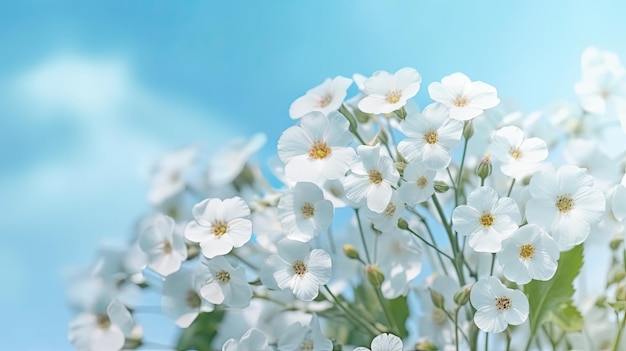 Lente bos witte bloemen sleutelbloemen op een mooie blauwe achtergrond