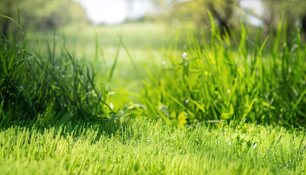 Lente landschap in het park Groen gras op de weide