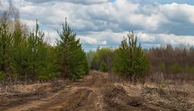 Lente natuur boslandschap met bewolkte hemel Rusland Selectieve focus