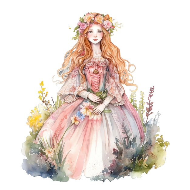 Lente prinses aquarel illustratie lente clipart