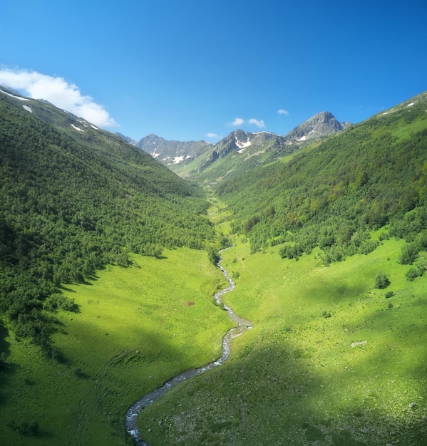 Lente rivier in bergdal