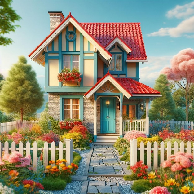 Lente Schoonheid Charmante huis midden in de natuur Mooi huisje met lente bloemen
