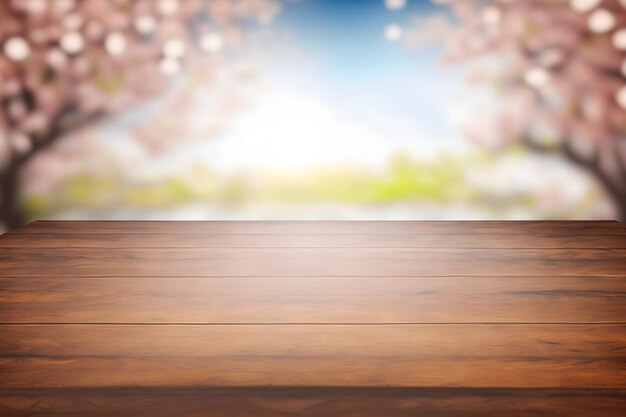 Lente seizoen van roze sakura tak met houten tafelstandaard bloem achtergrond neuraal netwerk ai