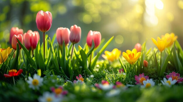 lente vroege ochtend paas achtergrond met kopieerruimte