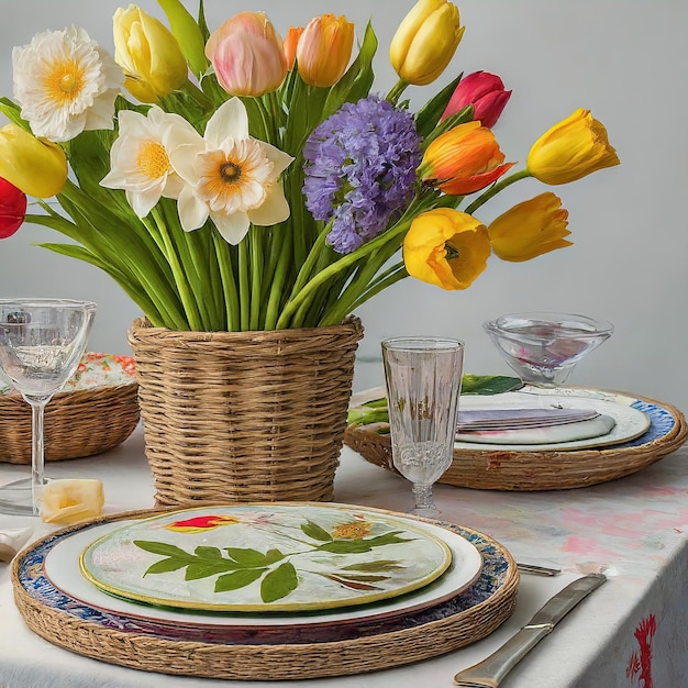 Lentebloemen in de keuken.