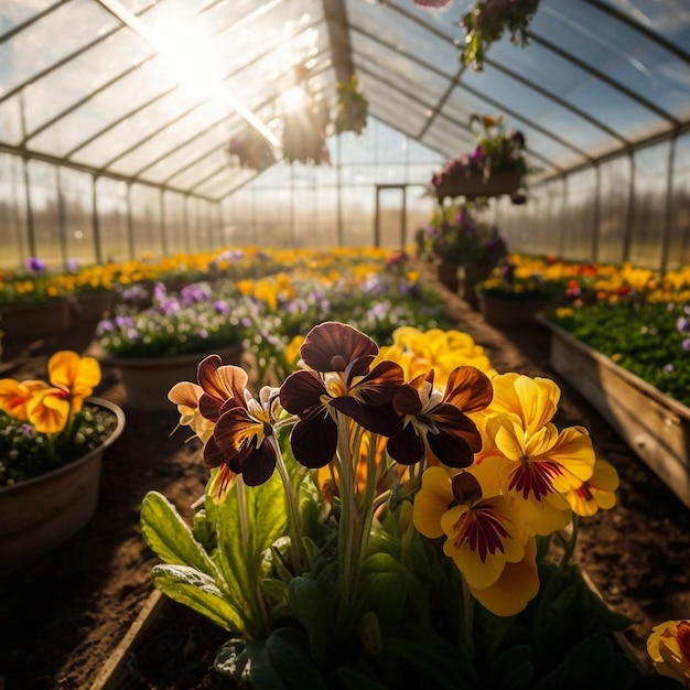 Lentebloemen in de ochtend suny serre illustratie Generatieve AI