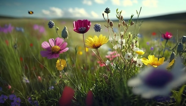 Lentebloemen in een bloemenweide