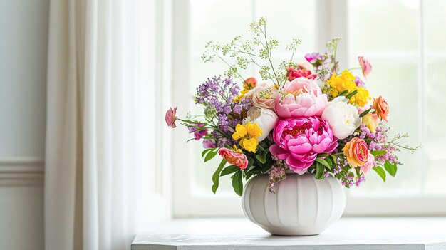 Lentebloemen in een vintage vaas prachtige bloemenarrangement huisdecoratie bruiloft en bloemistenontwerp