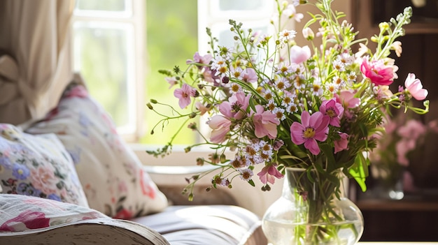 Lentebloemen in een vintage vaas prachtige bloemenarrangement huisdecoratie bruiloft en bloemistenontwerp