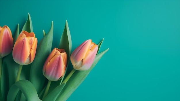 Lentebloemen Vrouwendag achtergrond Boeket van witte en ping tulpen