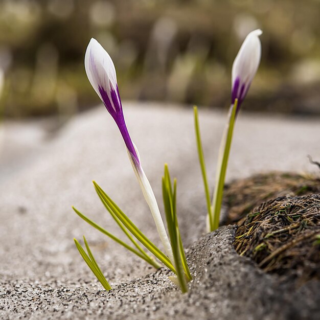 Lentekrokus in de sneeuw