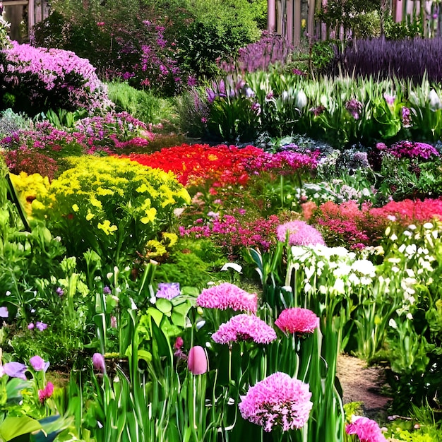 Lentetuin met kleurrijke bloemen