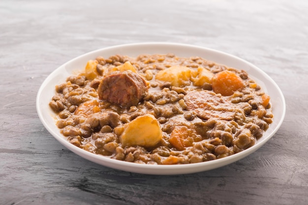 Lentil handmade cooked with potatoes and carrot