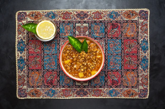 Lentil soup. Adasi Persian soup with lentils.