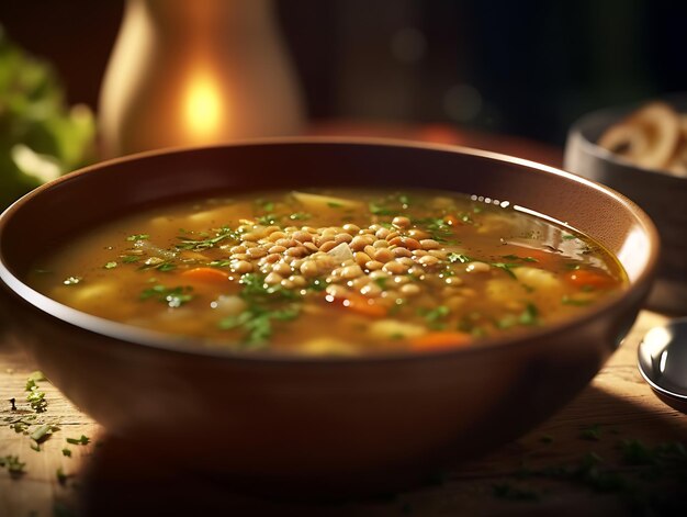 Lentil soup in bowl Close Up Ai Generative