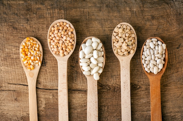 Lentils and beans in spoon