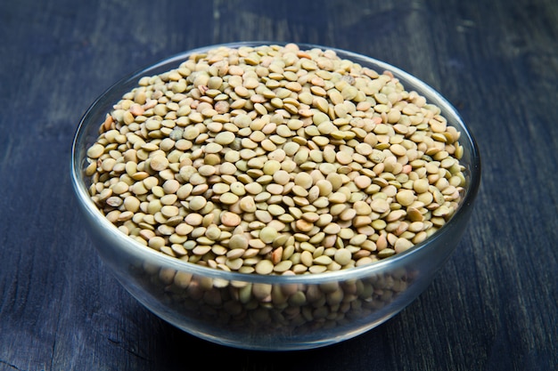 Lentils on glass bowl