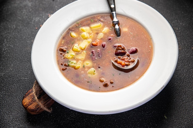 lentils soup beans, vegetable first course fresh healthy meal food snack on the table copy space