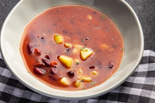 lentils soup beans, vegetable first course fresh healthy meal food snack on the table copy space